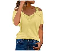 Off The Shoulder Tops for Women Lace Blouses UK Ladies Cold Shoulder Tops Plus Size Short Sleeve Y2K Summmer T Shirt 80s Fashion Elegant Pink Shirts Going Out Sexy V-Neck Blouse Lace Tunic Tee