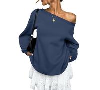 Off The Shoulder Tops for Women Lightweight Casual Going Out Sweatshirts Ladies Fashion Plain Pullover(Navy, S)