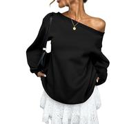 Off The Shoulder Tops for Women Lightweight Casual Going Out Sweatshirts Ladies Fashion Plain Pullover(Black, L)
