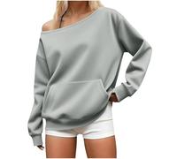 Off The Shoulder Tops for Women Long Sleeve Off Shoulder Jumper Soft Lightweight Ladies Sweatshirt Causal Loose Blouse with Pocket Oversized Tshirts Tunic