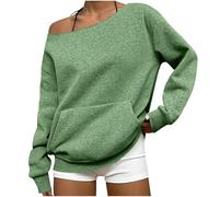 Off The Shoulder Tops for Women Long Sleeve Off Shoulder Jumper Soft Lightweight Ladies Sweatshirt Causal Loose Blouse with Pocket Oversized Tshirts Tunic