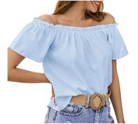 Off The Shoulder Tops for Women Ruffle Sleeve Solid Color Ladies Blouse Fashion Elegant Tunic Top Sexy Lightweight Comfy Pullover Casual Business Party Shirts Summer Loungewear