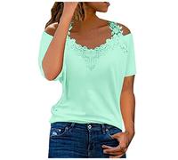 Off The Shoulder Tops for Women Sexy Floral Lace V Nech Shirts Going Out Tops Plain Soft Summer Tops Party Top Elegant Loose Fit Tunic Sling Shirt Ladies Trendy Blouse