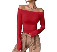 Off The Shoulder Tops for Women Sexy Long Sleeve T Shirt Slim Fitted Tee Going Out Tops(5,L)