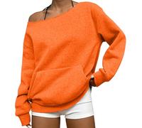 Off The Shoulder Tops For Women Uk Baggy Fleece Jumper With Kangaroo Pocket Long Sleeve Tops Plus Size Off Shoulder Y2K Plain Sweatshirt Autumn Winter Stretchable Daily Wear Outdoor Pullover Top