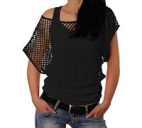 Off The Shoulder Tops for Women UK Crochet Top 80s Tshirt Womens Sexy Neon Fishnet Mesh Tops for Women 80s Fancy Dress Mesh Top+Vest 2Pcs 1980s Retro Theme Party Decoration Outfit