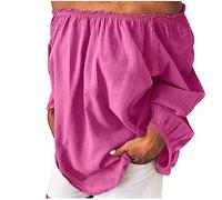 Off The Shoulder Tops Women Sale Clearance Cotton Linen Blouse Long Sleeve Casual Summer Shirt Solid Loose Fit Tee Tunic Tops Front Pleated T Shirts for Office Wedding Going Out Plus Size 22 Pink