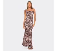 Off The Shoulder Twist Strap Detail Maxi Dress In Brown Leopard Print, Women's Size UK S