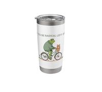 Off to Be Radical Left Frog and Cat in Bicycle Stainless Steel Insulated Tumbler