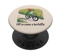 Off to Cause a kerfuffle funny frog on bike PopSockets Adhesive PopGrip
