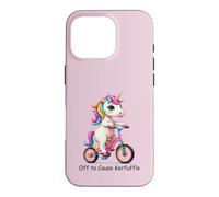Off to Cause Kerfuffle Funny Unicorn Riding Bike Colorful Case for iPhone 16 Pro