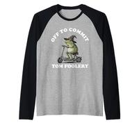Off to Commit Tom Foolery Funny Frog Scooter Trendy Meme Raglan Baseball Tee