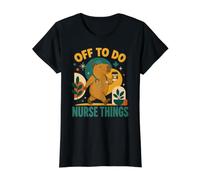 Off to Do Nurse Things Funny Capybara ICU ER Nurse Coffee Value Graphic T-Shirt, Women, Black, XS