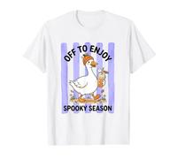 Off to Enjoy Spooky Season Silly Goose Stripes Value Graphic T-Shirt, Men, White, L
