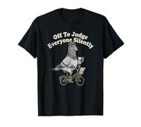 Off to Judge Everyone Classy Pigeon Riding Bike Drink Coffee T-Shirt