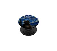 Off To Praise The Lord Cat Bible Christian Van Gogh Starry PopSockets Adhesive PopGrip