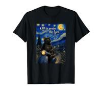 Off to Praise The Lord Cat Bible Christian Van Gogh Starry Value Graphic T-Shirt, Men, Black, M