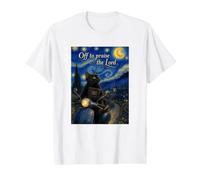 Off to Praise The Lord Cat Bible Christian Van Gogh Starry Value Graphic T-Shirt, Men, White, XL