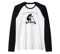 Off to Praise The Lord Frog Riding Scooter Christian Meme Raglan Baseball Tee