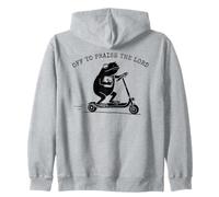 Off To Praise The Lord Frog Riding Scooter Christian Meme Zip Hoodie