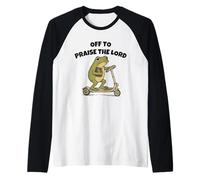 Off to Praise The Lord Funny Christian Meme Frog Humor Raglan Baseball Tee