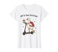 Off to Teach 2nd Grade Goose Teacher Back to School Value Graphic T-Shirt, Women, White, L