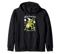 Off To Teach Craft Cute Frog Coffee Scooter School Educator Zip Hoodie