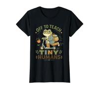 Off to Teach Tiny Humans Cute Frog Teacher Value Graphic T-Shirt, Women, Black, L