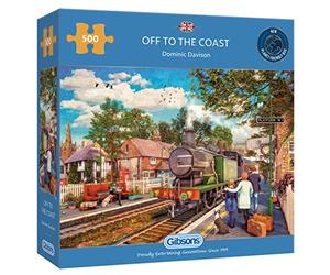 Off to the Coast | 500 Piece Jigsaw Puzzle | Family Train Nostalgia | Sustainable Jigsaw Puzzle for Adults | Premium 100% Recycled Board | Great Gift for Adults | Gibsons Games