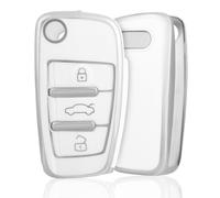 OFF WE GO Car Key Cover Case Car Key Fob for Audi A1 A2-A8 B6 B7 B8 C5 C6 Q1-Q7 RS3-RS6 R8 S1-S8 4F 4G TT TTS TTRS Soft TPU Full Protection Car Key Shell 3 buttons Car Key Holder Box, White Silver