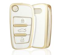 OFF WE GO Car Key Cover Case Car Key Fob for Audi A1 A2-A8 B6 B7 B8 C5 C6 Q1-Q7 RS3-RS6 R8 S1-S8 4F 4G TT TTS TTRS Soft TPU Full Protection Car Key Shell 3 buttons Car Key Holder Box, White Gold