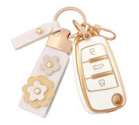 OFF WE GO Car Key Cover Case Car Key Fob for Audi A1-A8 B6 B7 B8 C5 C6 Q1-Q7 RS3-RS6 R8 S1-S8 4F 4G TT TTS TTRS Soft TPU Car Key Shell KeyChain 3 buttons Car Key Holder Box, White Gold