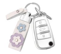 OFF WE GO Car Key Cover Case Car Key Fob for Audi A1-A8 B6 B7 B8 C5 C6 Q1-Q7 RS3-RS6 R8 S1-S8 4F 4G TT TTS TTRS Soft TPU Car Key Shell KeyChain 3 buttons Car Key Holder Box, White Silver