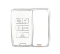 OFF WE GO Car Key Cover Case Car Key Fob for Land Range Rover Discovery Sport Evoque Velar L405 Jaguar XF XJ Full Protection Car Key Shell with Keychain 5 buttons Car Key Holder Box, White Silver