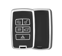 OFF WE GO Car Key Cover Case Car Key Fob for Land Range Rover Discovery Sport Evoque Velar L405 Jaguar XF XJ Full Protection Car Key Shell with Keychain 5 buttons Car Key Holder Box, Black Silver