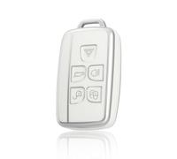 OFF WE GO Car Key Cover Case Car Key Fob for Land Rover BLand Rover Defender Discovery Freelander Range Rover Sport Jaguar XE XF XJ F-Pace Full Protection 5 buttons Car Key Holder Box, White Silver