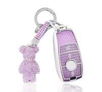OFF WE GO Car Key Cover Case Car Key Fob for Mercedes Benz Class A B C E G S CLA CLE CLS GLA GLC GLE GLK AMG Soft TPU KeyChain Car Key Shell 3 buttons Car Key Holder Box, Purple Silver