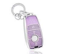 OFF WE GO Car Key Cover Case Car Key Fob for Mercedes Benz Class A B C E G S CLA CLE CLS GLA GLC GLE GLK AMG Soft TPU KeyChain Car Key Shell 3 buttons Car Key Holder Box, Purple Silver