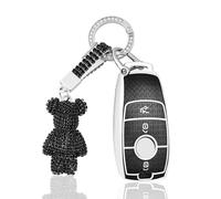 OFF WE GO Car Key Cover Case Car Key Fob for Mercedes Benz Class A B C E G S CLA CLE CLS GLA GLC GLE GLK AMG Soft TPU KeyChain Car Key Shell 3 buttons Car Key Holder Box, Black Silver