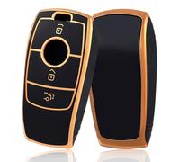 OFF WE GO Car Key Cover Case Car Key Fob for Mercedes Benz Class A B C E G S CLA CLE CLS GLA GLC GLE GLK AMG Soft TPU Full Protection Car Key Shell 3 buttons Car Key Holder Box, Black Gold
