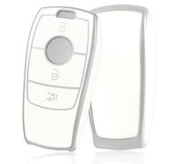 OFF WE GO Car Key Cover Case Car Key Fob for Mercedes Benz Class A B C E G S CLA CLE CLS GLA GLC GLE GLK AMG Soft TPU Full Protection Car Key Shell 3 buttons Car Key Holder Box, White Silver