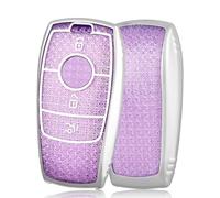 OFF WE GO Car Key Cover Case Car Key Fob for Mercedes Benz Class A B C E G S CLA CLE CLS GLC GLA GLK GLE AMG Soft TPU Full Protection Car Key Shell 3 buttons Car Key Holder Box, Purple Silver