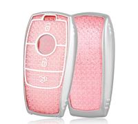 OFF WE GO Car Key Cover Case Car Key Fob for Mercedes Benz Class A B C E G S CLA CLE CLS GLC GLA GLK GLE AMG Soft TPU Full Protection Car Key Shell 3 buttons Car Key Holder Box, Pink Silver