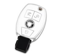 OFF WE GO Car Key Cover Case Car Key Fob for Mercedes Benz Class A B C E ML CL CLA CLE CLK GLA GLC GLE GLK AMG A203 W211 TPU Full Protection Car Key Shell 3 buttons Car Key Holder Box, White Silver