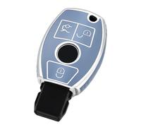 OFF WE GO Car Key Cover Case Car Key Fob for Mercedes Benz Class A B C E ML CL CLA CLE CLK GLA GLC GLE GLK AMG A203 W211 TPU Full Protection Car Key Shell 3 buttons Car Key Holder Box, Blue Silver