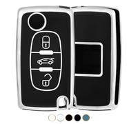 OFF WE GO Car Key Cover Case Car Key Fob for Peugeot 106 207 308 Expert Partner Citroen C2 C3 C4 Grand Picasso Fiat Scudo Ulysse Protection Car Key Shell 3 buttons Car Key Holder Box, Black Silver