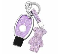 OFF WE GO Car Key Cover Case Car Keychain Fob for Mercedes Benz Class A B C E CL CLA CLE CLK GLA GLC GLE GLK AMG W211 Soft TPU Full Protection Car Key Shell 3 buttons Car Key Holder Box, Purple Silver