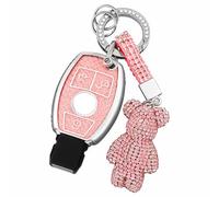 OFF WE GO Car Key Cover Case Car Keychain Fob for Mercedes Benz Class A B C E CL CLA CLE CLK GLA GLC GLE GLK AMG W211 Soft TPU Full Protection Car Key Shell 3 buttons Car Key Holder Box, Pink Silver