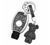 OFF WE GO Car Key Cover Case Car Keychain Fob for Mercedes Benz Class A B C E CL CLA CLE CLK GLA GLC GLE GLK AMG W211 Soft TPU Full Protection Car Key Shell 3 buttons Car Key Holder Box, Black Silver