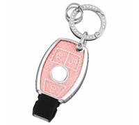 OFF WE GO Car Key Cover Case Car Keychain Fob for Mercedes Benz Class A B C E CLA CLE CLK GLA GLC GLE GLK AMG A203 W211 TPU Full Protection Car Key Shell 3 buttons Car Key Holder Box, Pink Silver